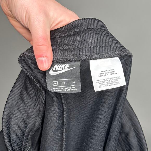 Nike Sweatpants Jet Black Polyester Joggers White Swoosh - Picture 4 of 4